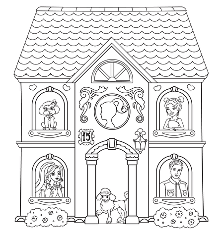 Barbie House With Characters Coloring Page